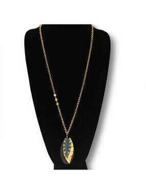 COLDWATER CREEK Gold Teal Green Leaf &  Semi-precious Stone Long Necklace | NWT